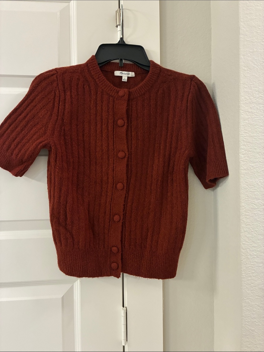 Madewell Short Sleeve Cardigan in Deep Rust